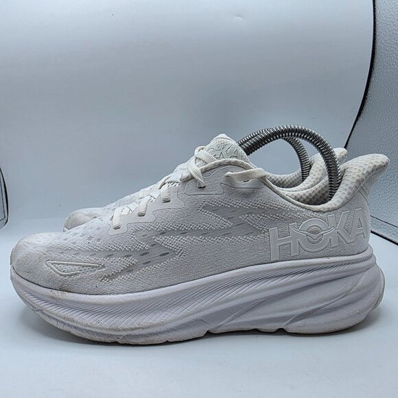 Hoka One One Clifton 9 Womens Size 8 B Triple White Athletic Shoes Running Walk - Picture 13 of 13